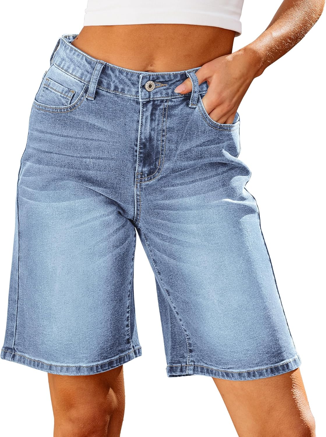 High Waisted Bermuda Jean Shorts for Women - Trendy & Stretchy