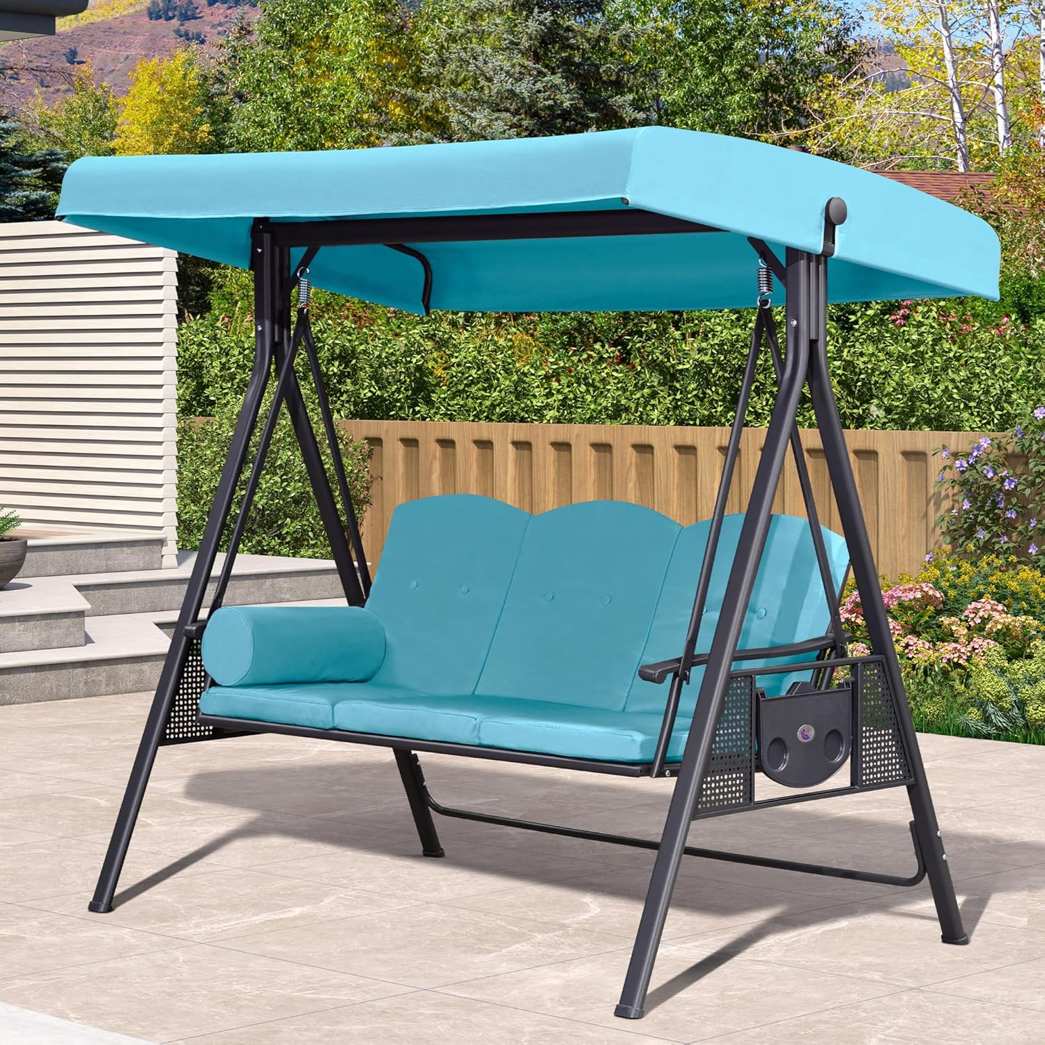 3-Seat Outdoor Patio Porch Swing with Adjustable Canopy