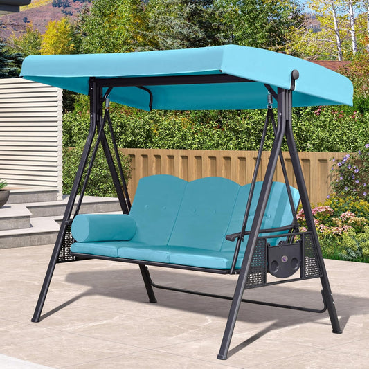 3-Seat Outdoor Patio Porch Swing with Adjustable Canopy