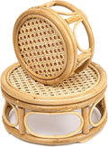 Large Rattan Wicker Round Risers Plant Stands Set of 2 - Boho Indoor