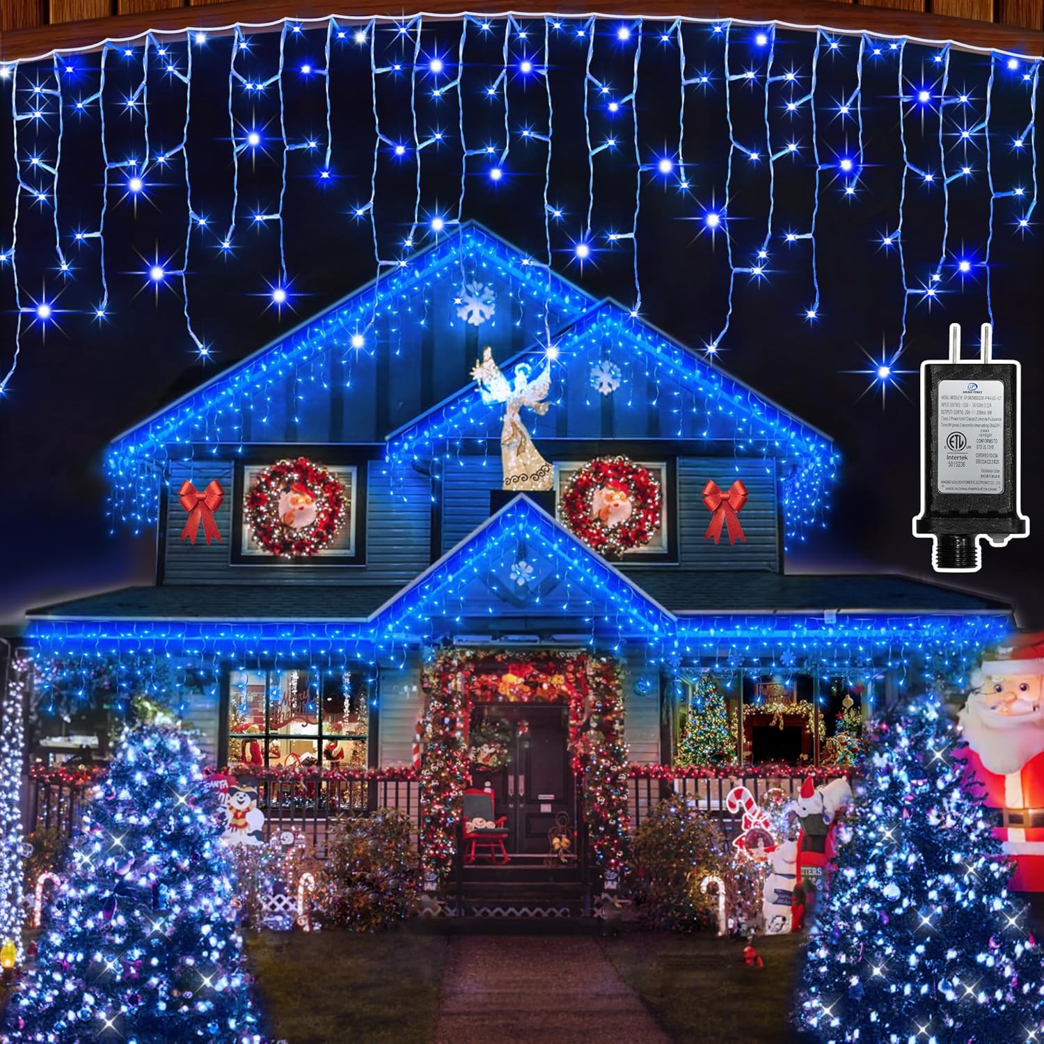 Blue Curtain Lights 82ft - Timer, Memory, 8 Modes