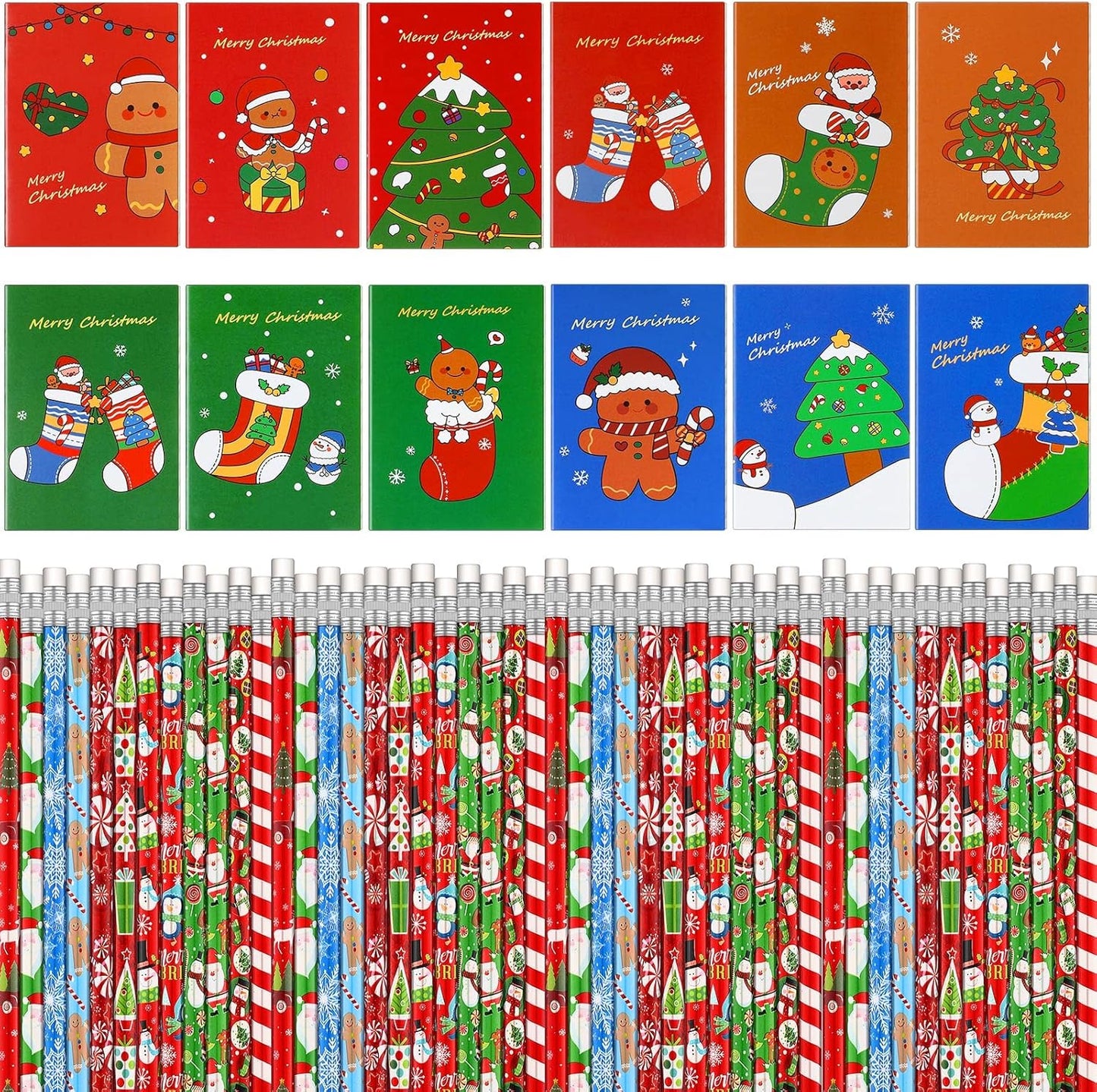 Christmas Party Favor Set - Cute Notebooks & Pencils