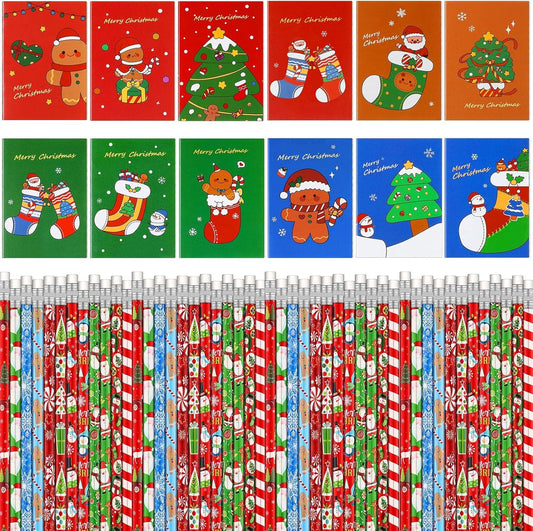 Christmas Party Favor Set - Cute Notebooks & Pencils