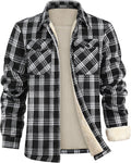 WULFUL Men's Flannel Fleece Shacket - Warm Sherpa Lined Plaid Jacket