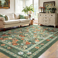 Deerly Green Boho Floral Rug 6x9 - Vintage Washable Low Pile