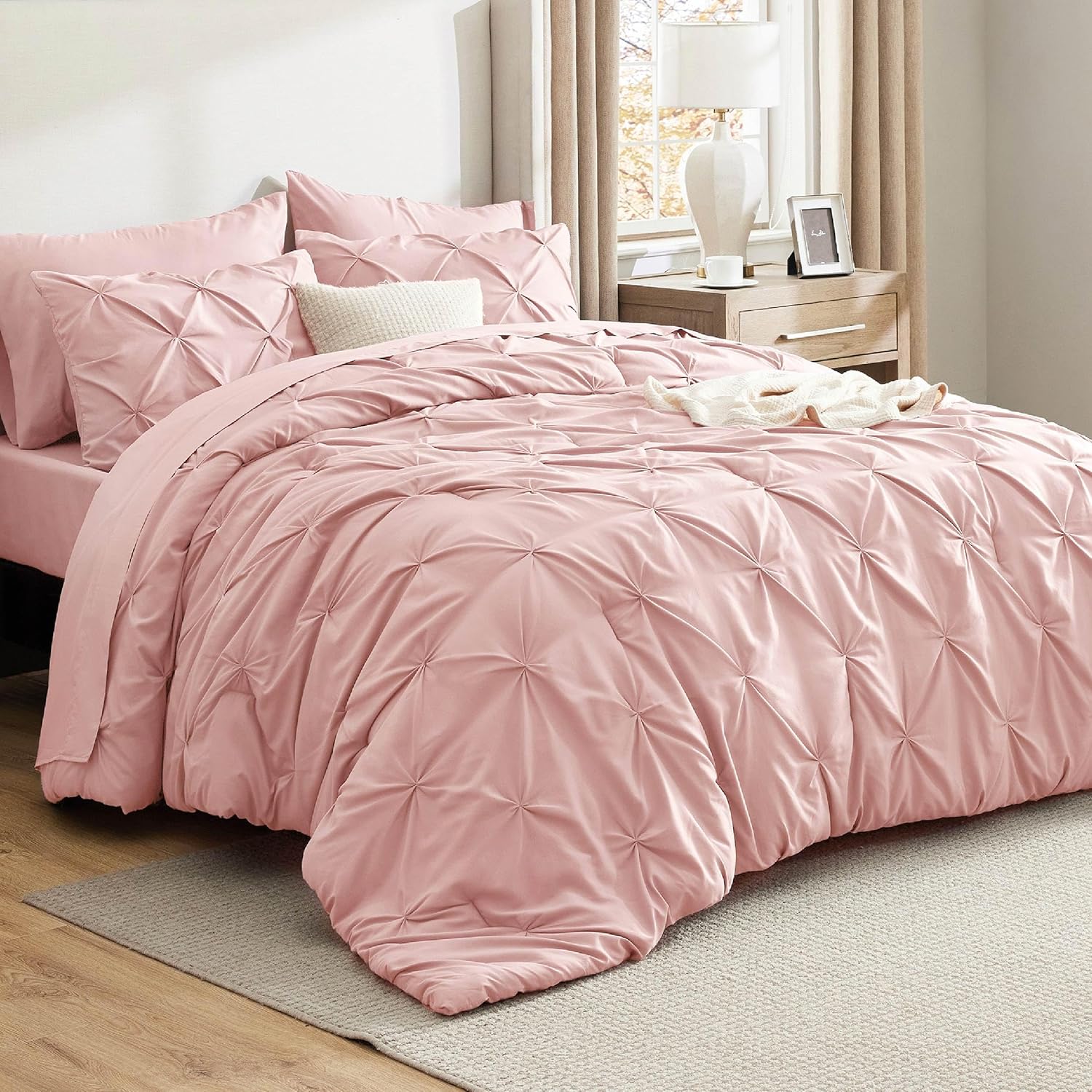 Bedsure Full Comforter Set Pink - 7 Piece Bed in a Bag Set