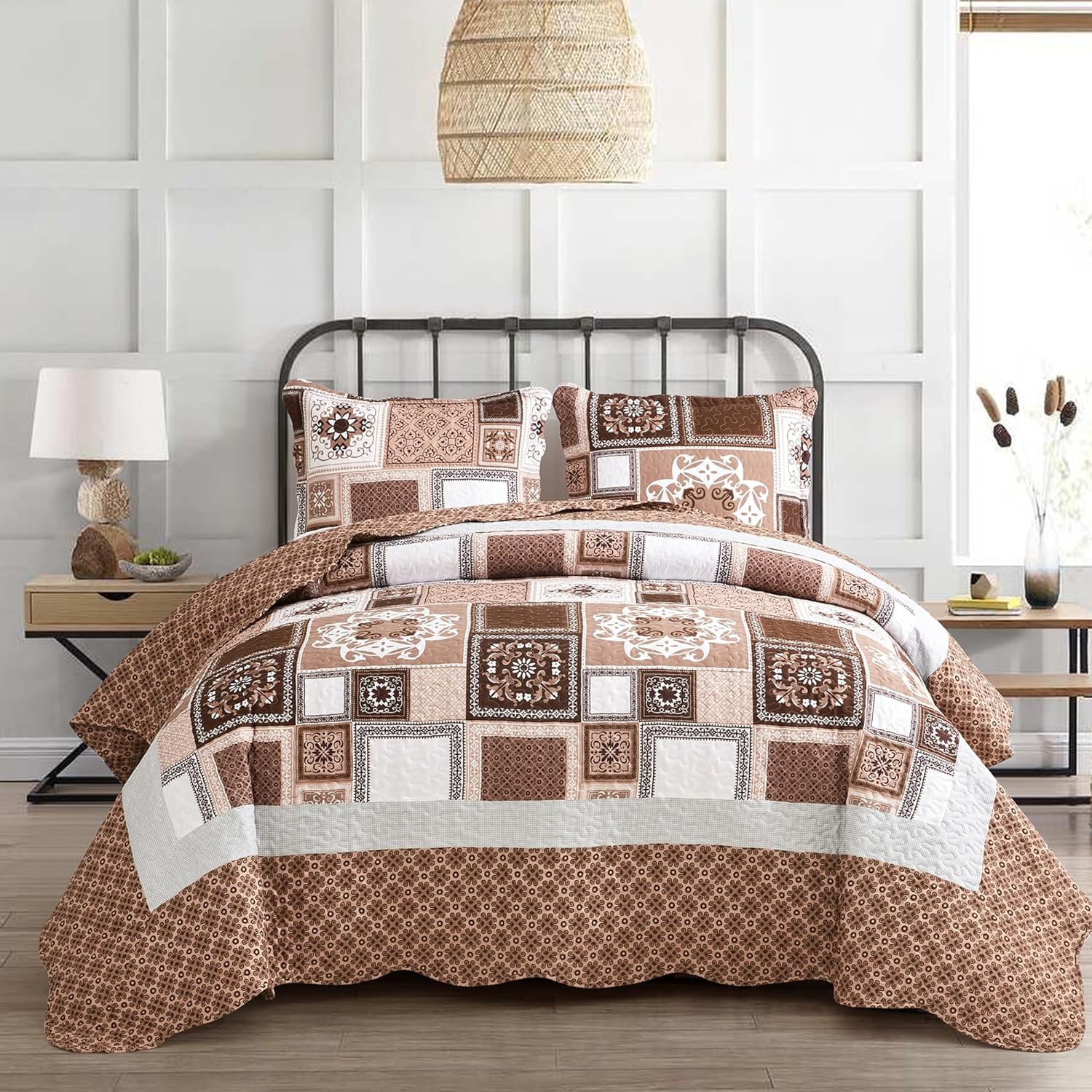 Oversized Bedspread Queen Size - Geometric Pattern Quilt Set