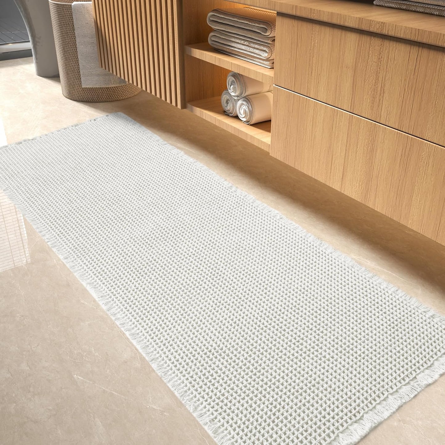 Waffle Bath Mat Runner Rug - Super Absorbent Non Slip Design