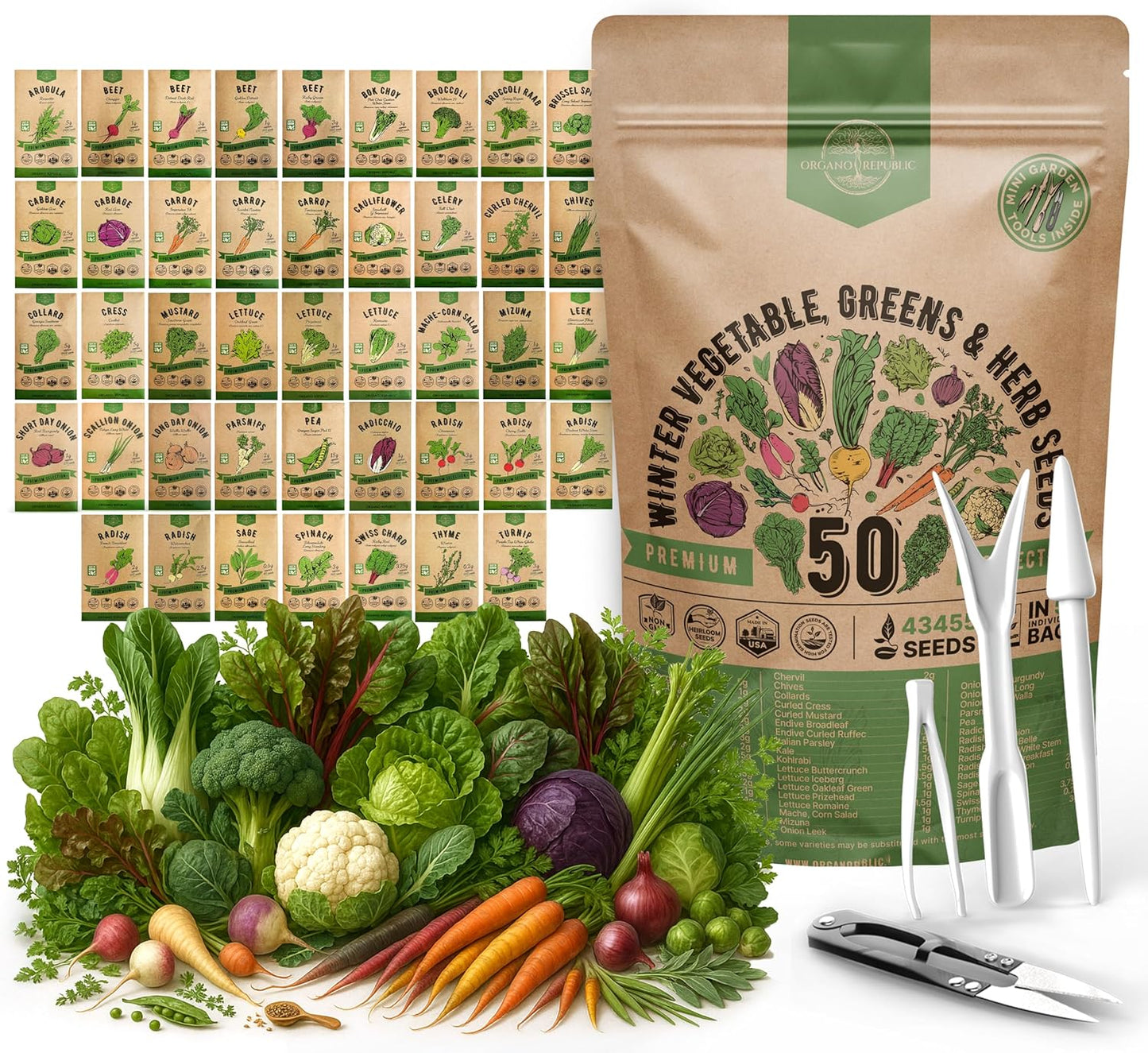 50 Winter Vegetable Garden Seeds Variety Pack for Home Gardening