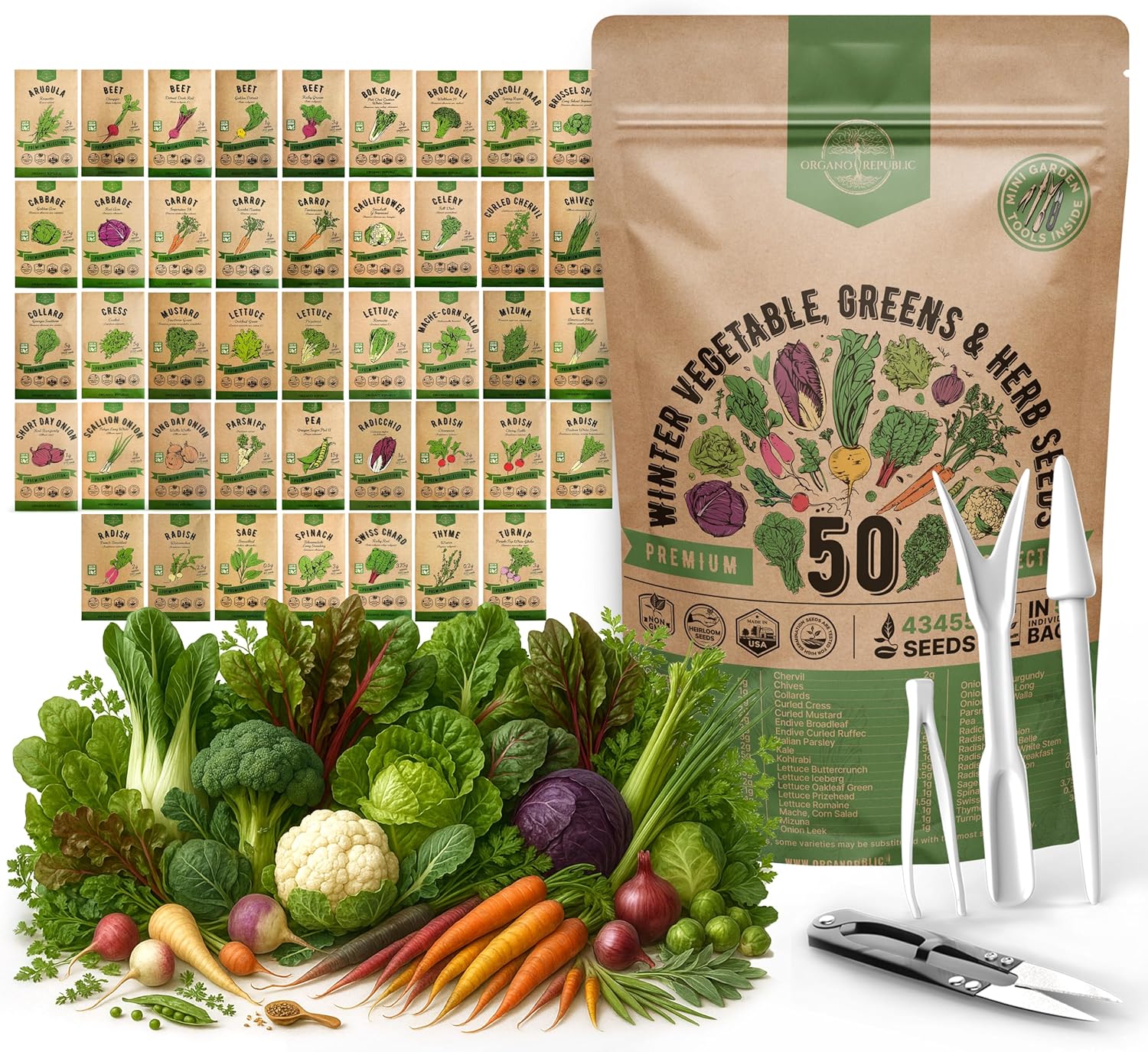 50 Winter Vegetable Garden Seeds Variety Pack for Home Gardening