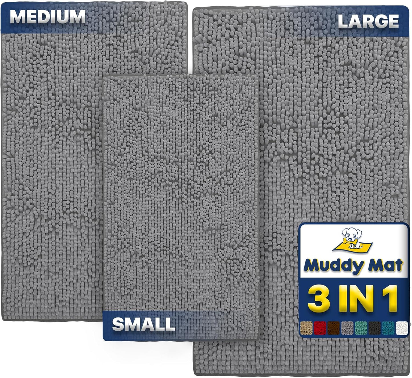 Muddy Mat Pack of 3 Microfiber Dog Door Mats for All Spaces