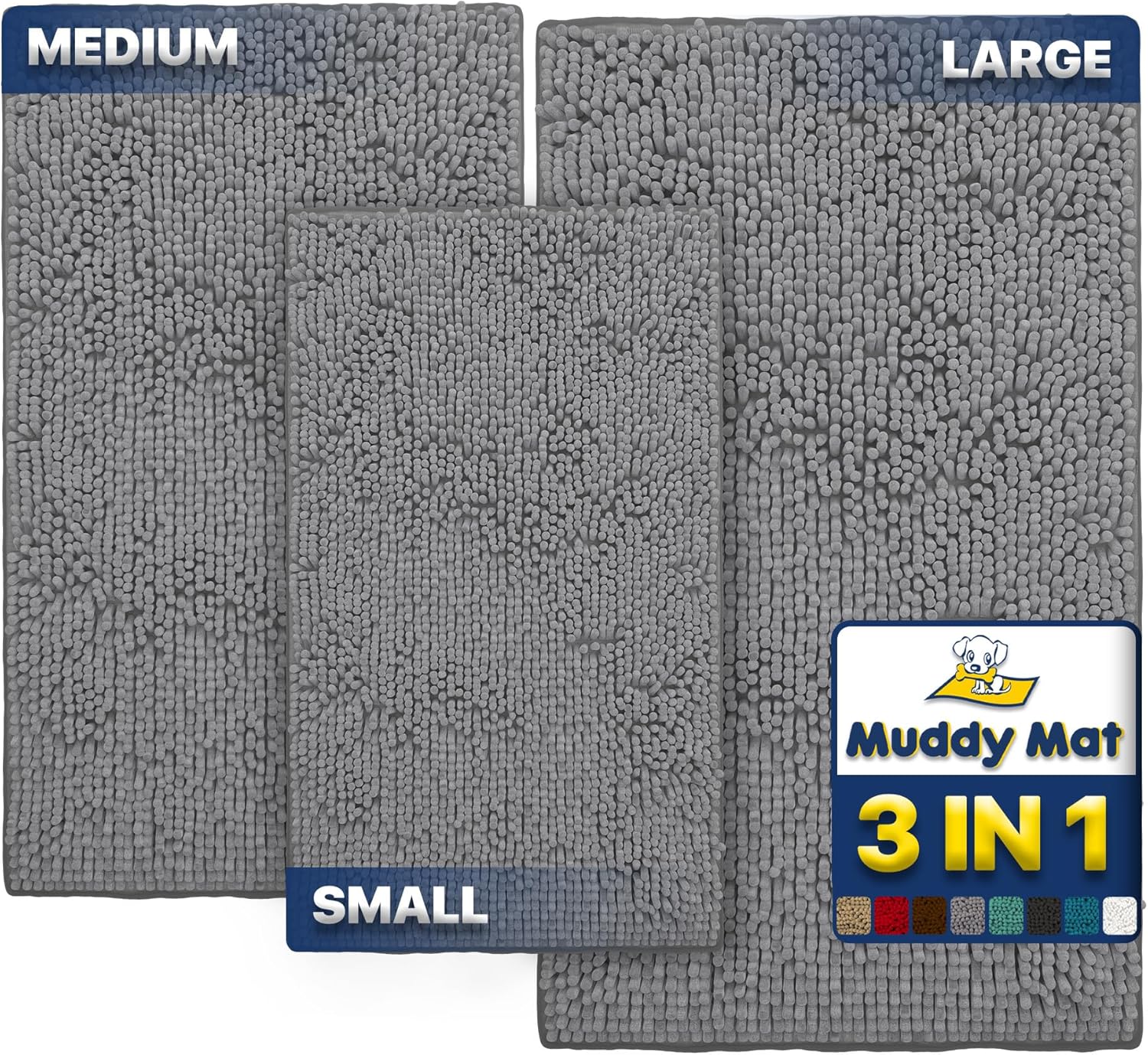 Muddy Mat Pack of 3 Microfiber Dog Door Mats for All Spaces