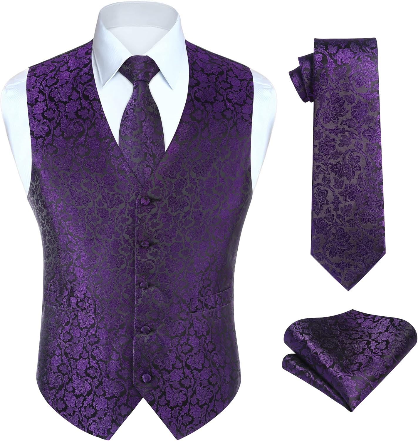HISDERN Mens Vest Tie Set 3PC Formal Waistcoat for Weddings
