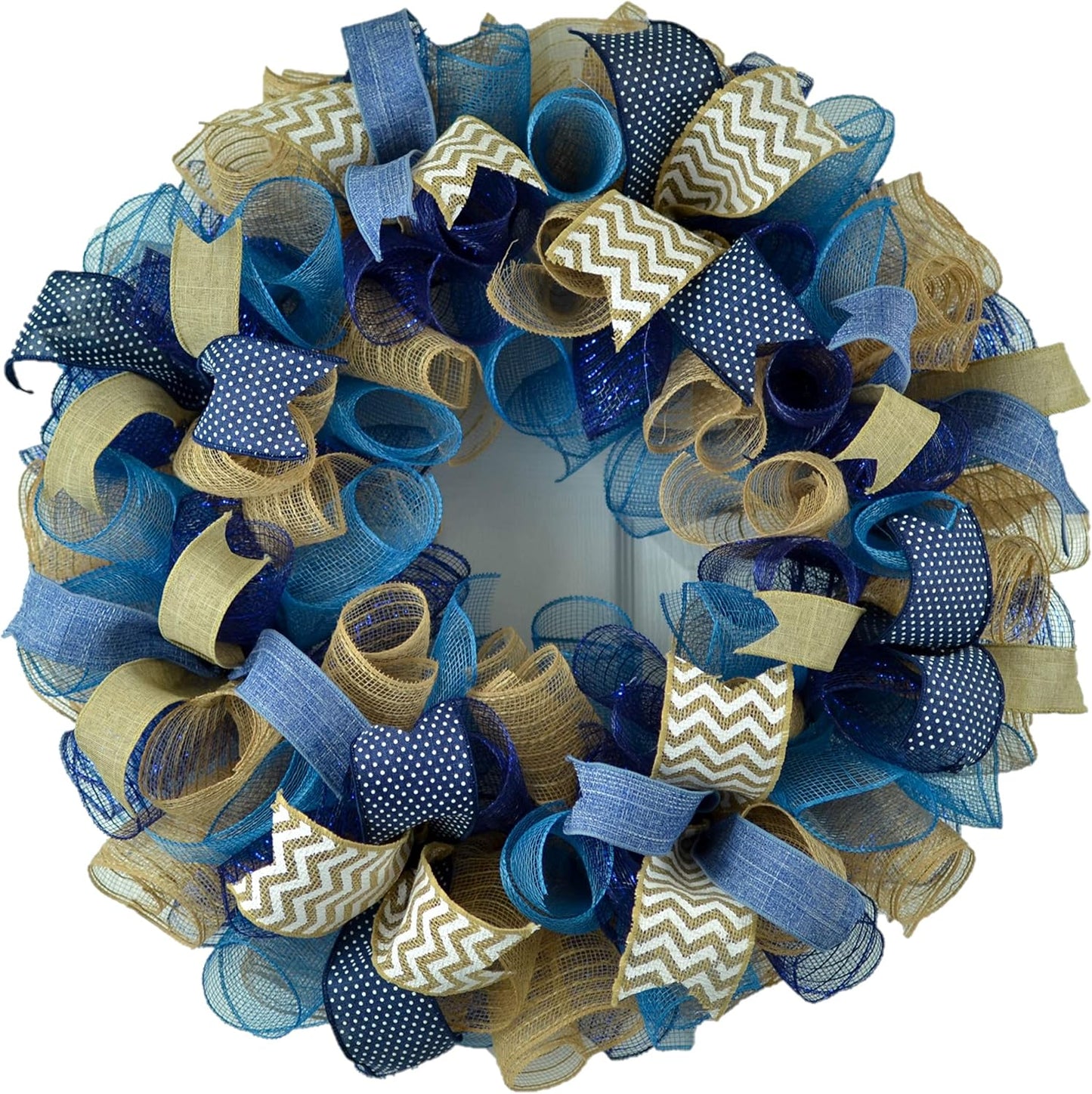 Navy and Burlap Wreath for Front Door - Custom Everyday Decor