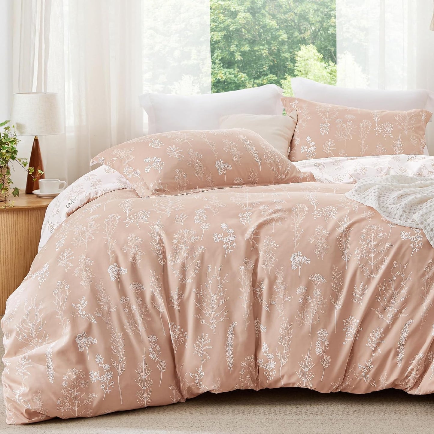 Bedsure Oversized Queen Comforter Set - Dusty Rose Floral Bedding