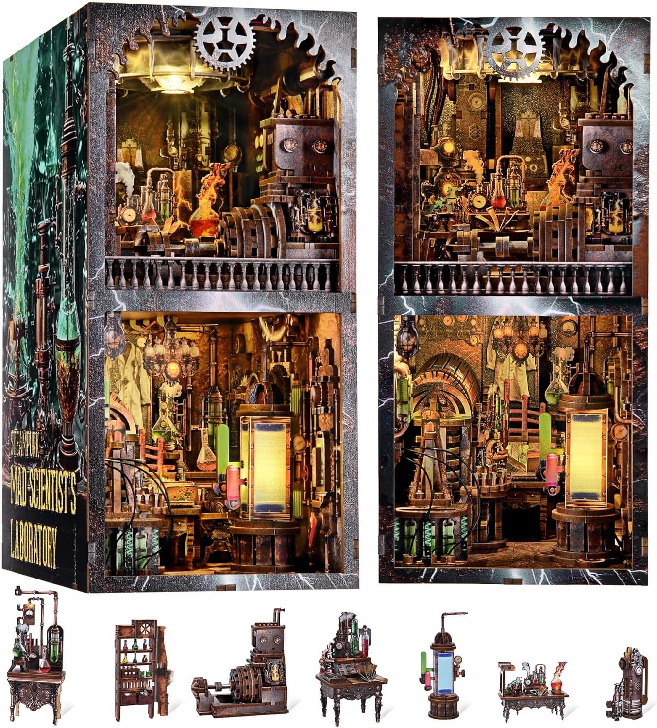 DIY Miniature Dollhouse Book Nook Kit for Steampunk Lovers