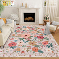 DUKINO 9x12 Area Rug, Vintage Floral Low Pile Rug - Soft, Washable