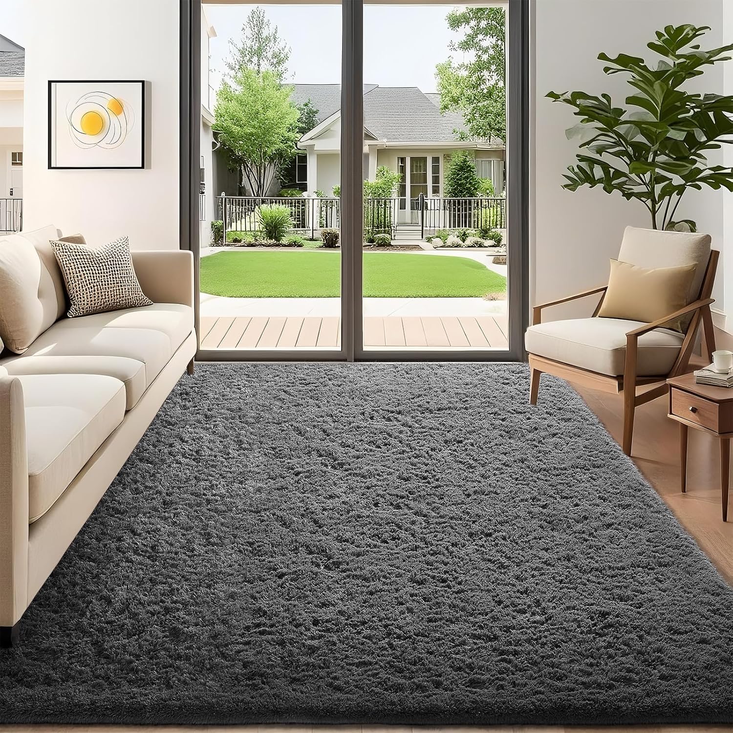 Ophanie 5x7 Area Rugs for Living Room Grey, Fluffy Shag Soft