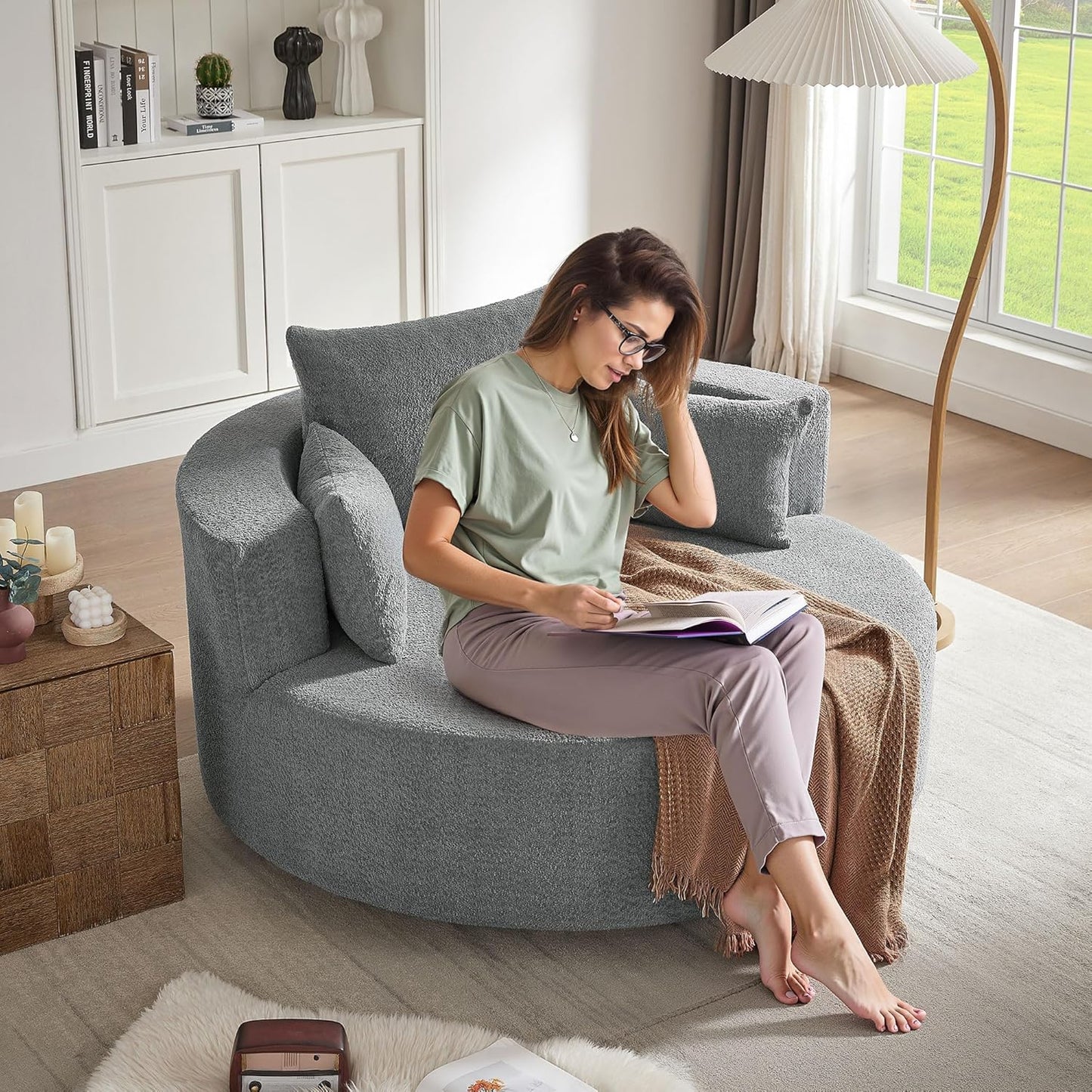 Cozy Oversized Swivel Chair with 3 Pillows