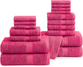 LANE LINEN 100% Cotton 18 Pc Large Bathroom Towel Set - Plush Fuchsia