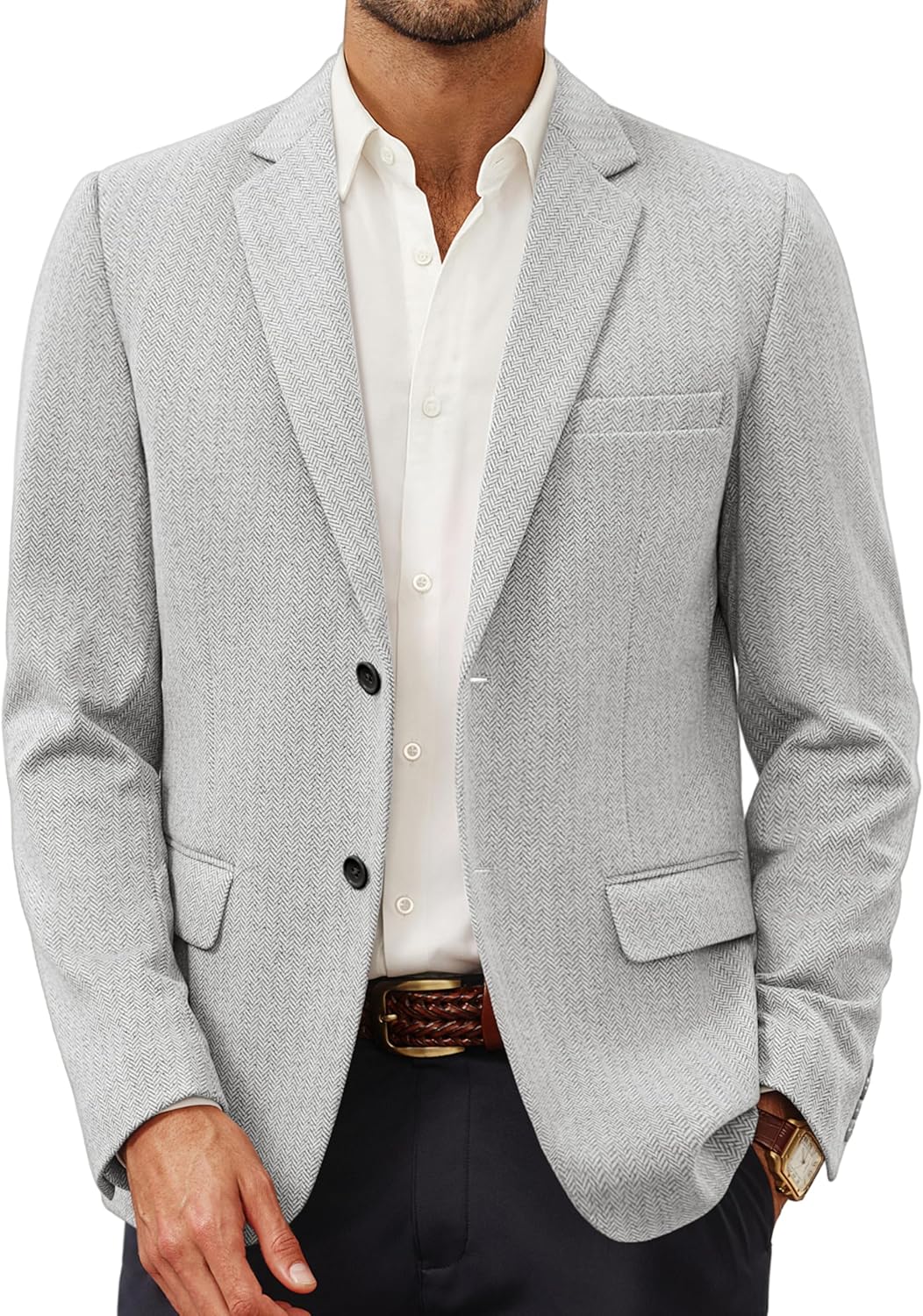 Men's Herringbone Blazer Jacket Lightweight Casual Sport Coat
