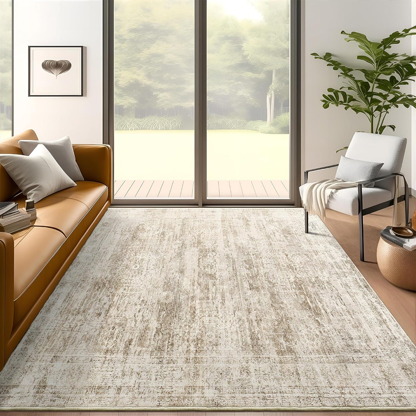 5x7 Area Rugs Brown Low Pile Indoor Washable Trendy Design