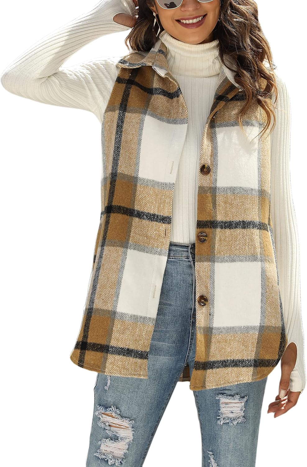 UANEO Womens Fall Flannel Plaid Vest for Stylish Comfort