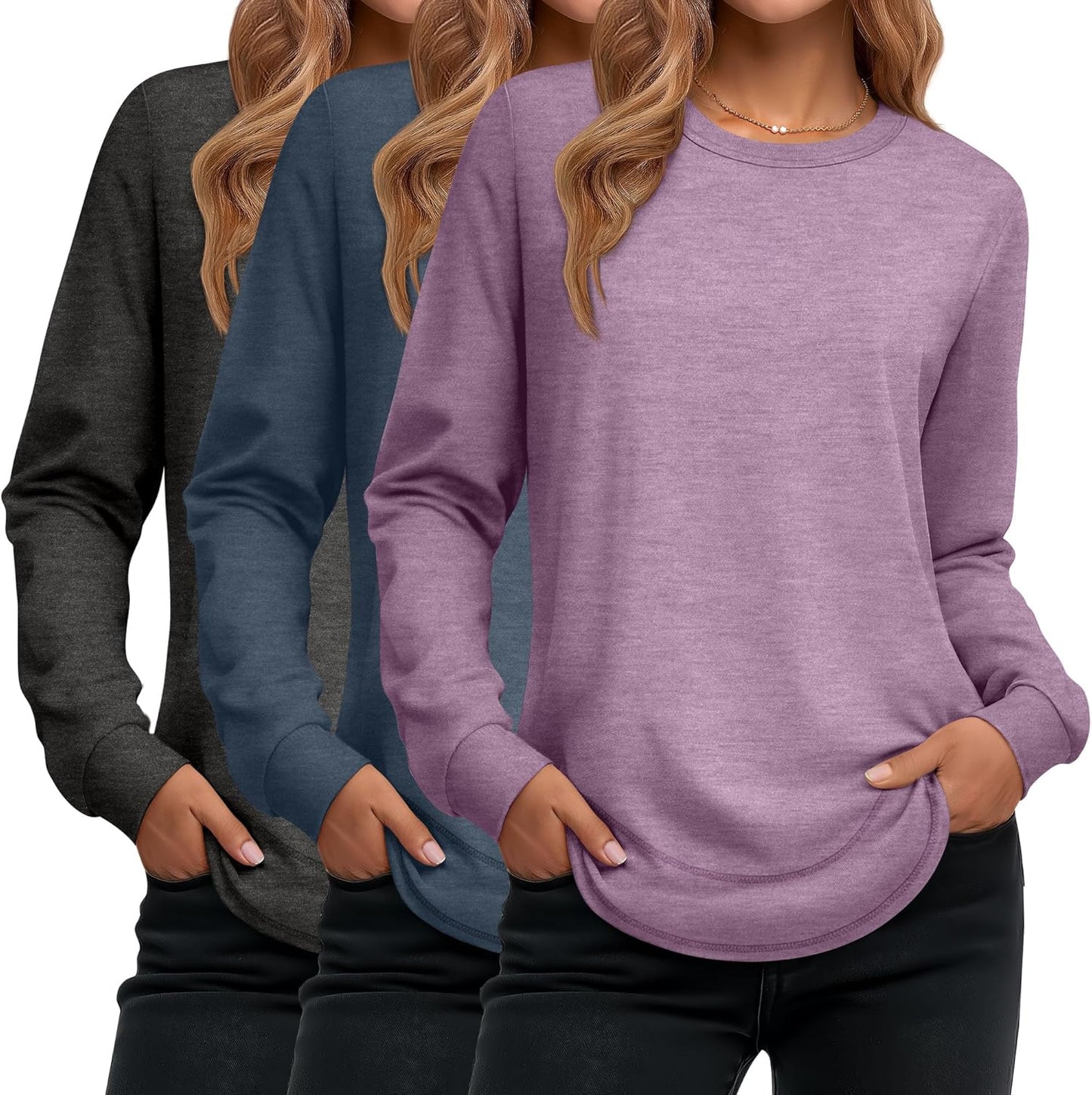 Ficerd 3 Pack Women's Long Sleeve Shirts for Casual Style