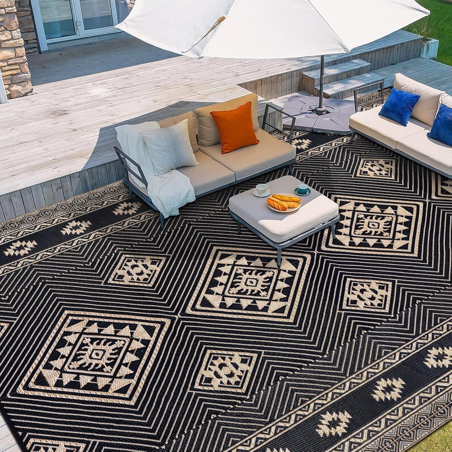 HiiARug Outdoor Rug 9ftx12ft Waterproof Reversible Mat for Patios