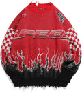 Men's Oversized Flame Graphic Sweater - Y2K Knit Pullover
