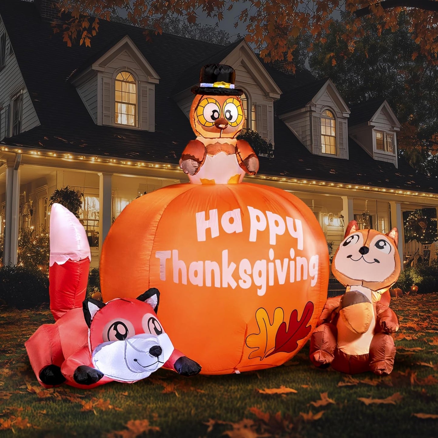 Thanksgiving Inflatable Turkey on Pumpkin with LED Lights