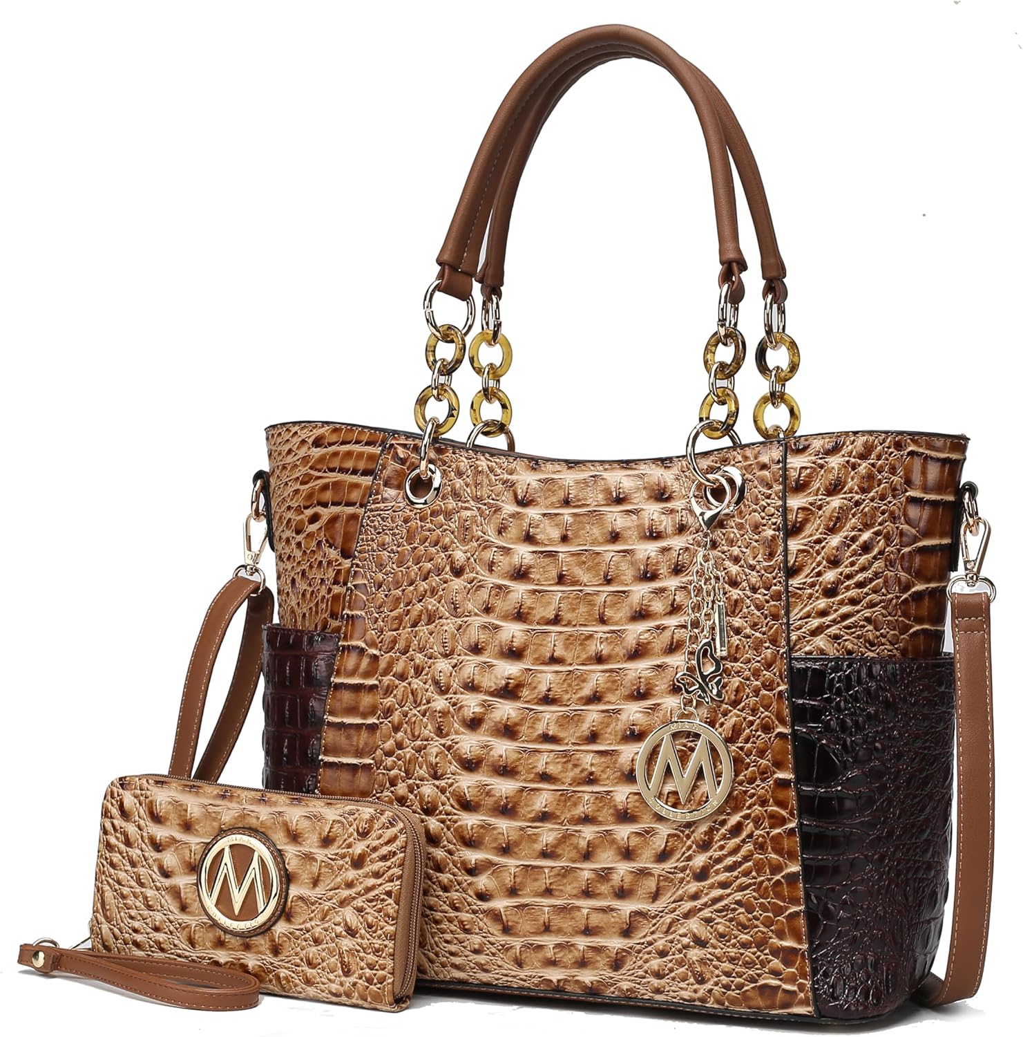 Merlina Faux Crocodile-Embossed Tote Bag with Wallet Set