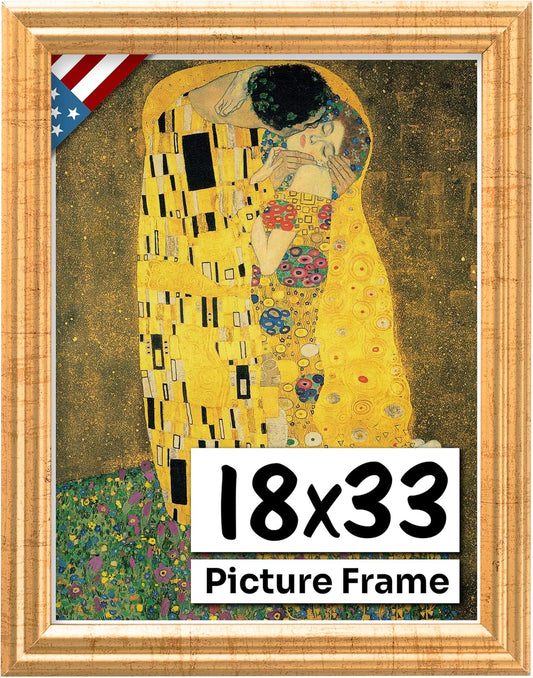 Antique Gold 18x33 Picture Frame - Handmade Solid Wood Decor