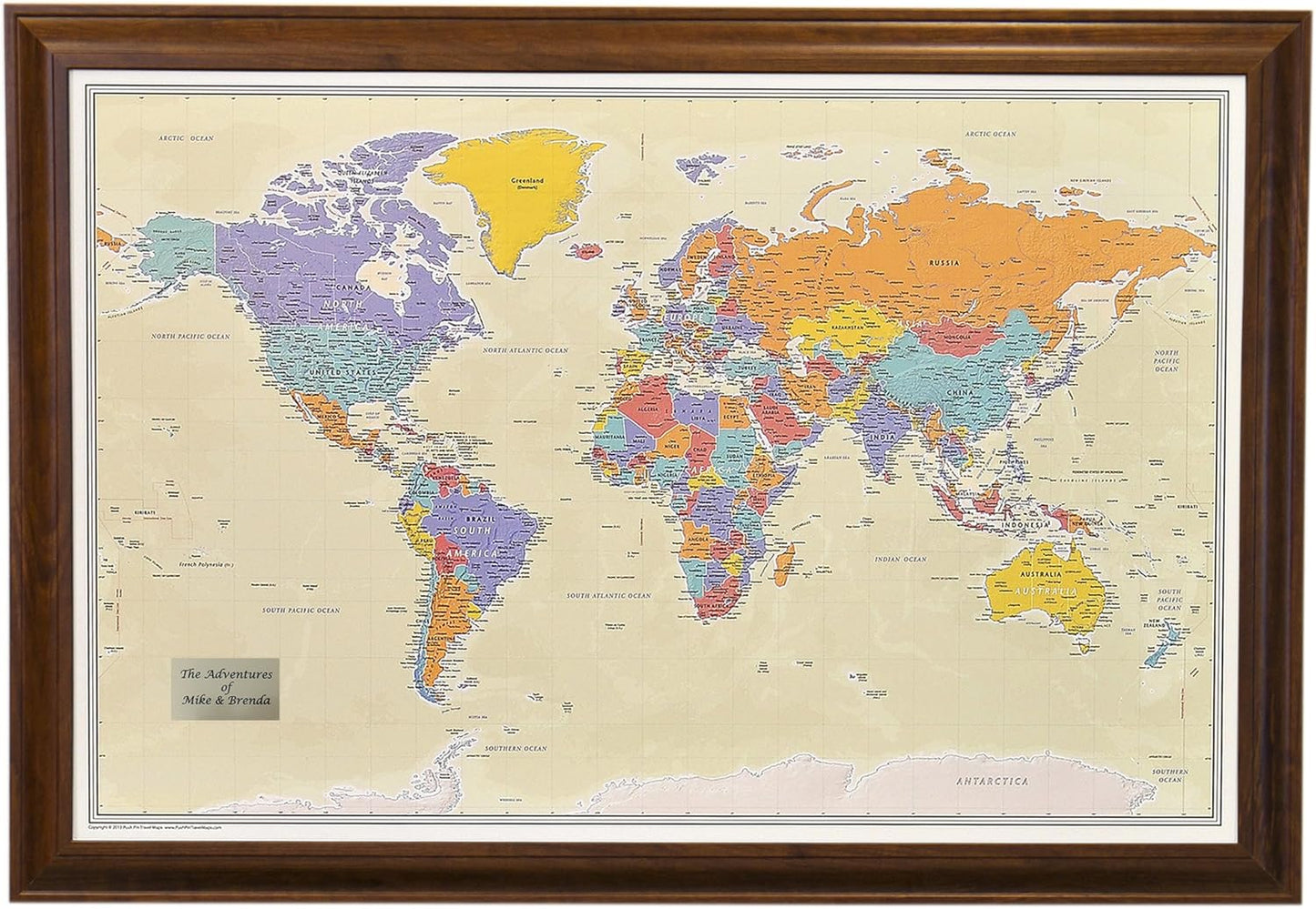 Personalized Push Pin Travel Map with Brown Frame for Adventurers