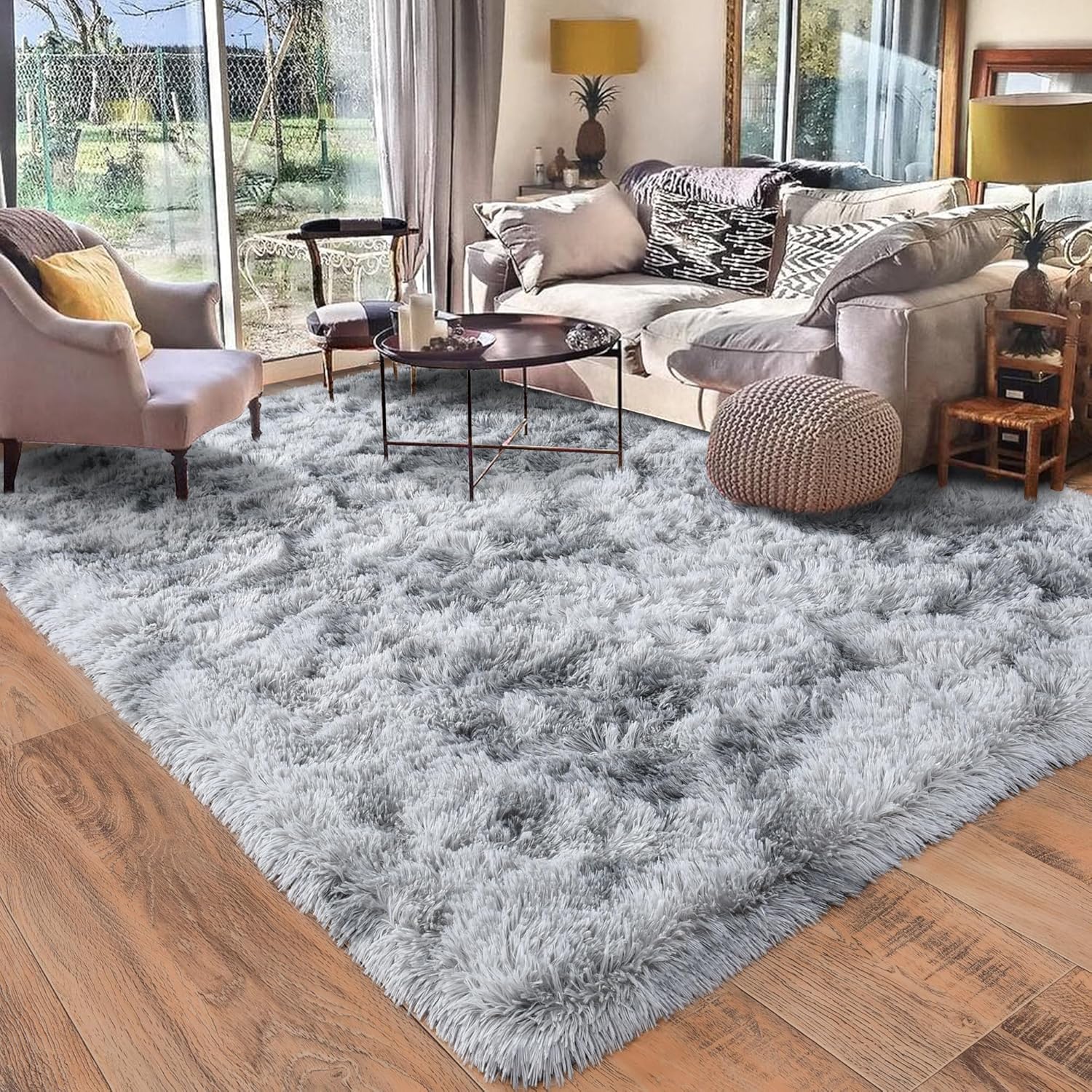 Soft Shaggy Modern Shag Area Rug for Living Room 8x10 Light Grey