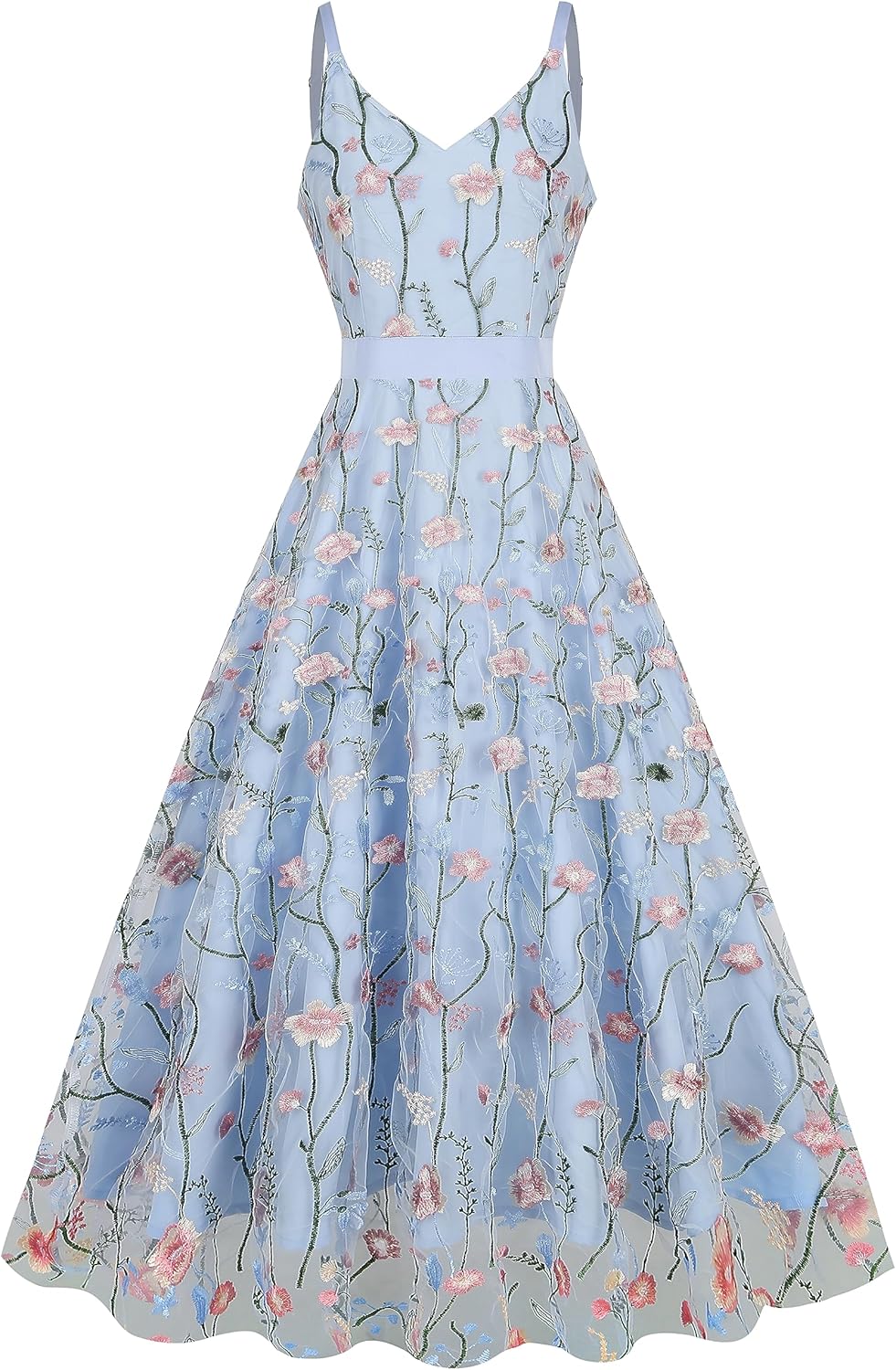 Long Floral Embroidery Dress for Women - Elegant Maxi Gown