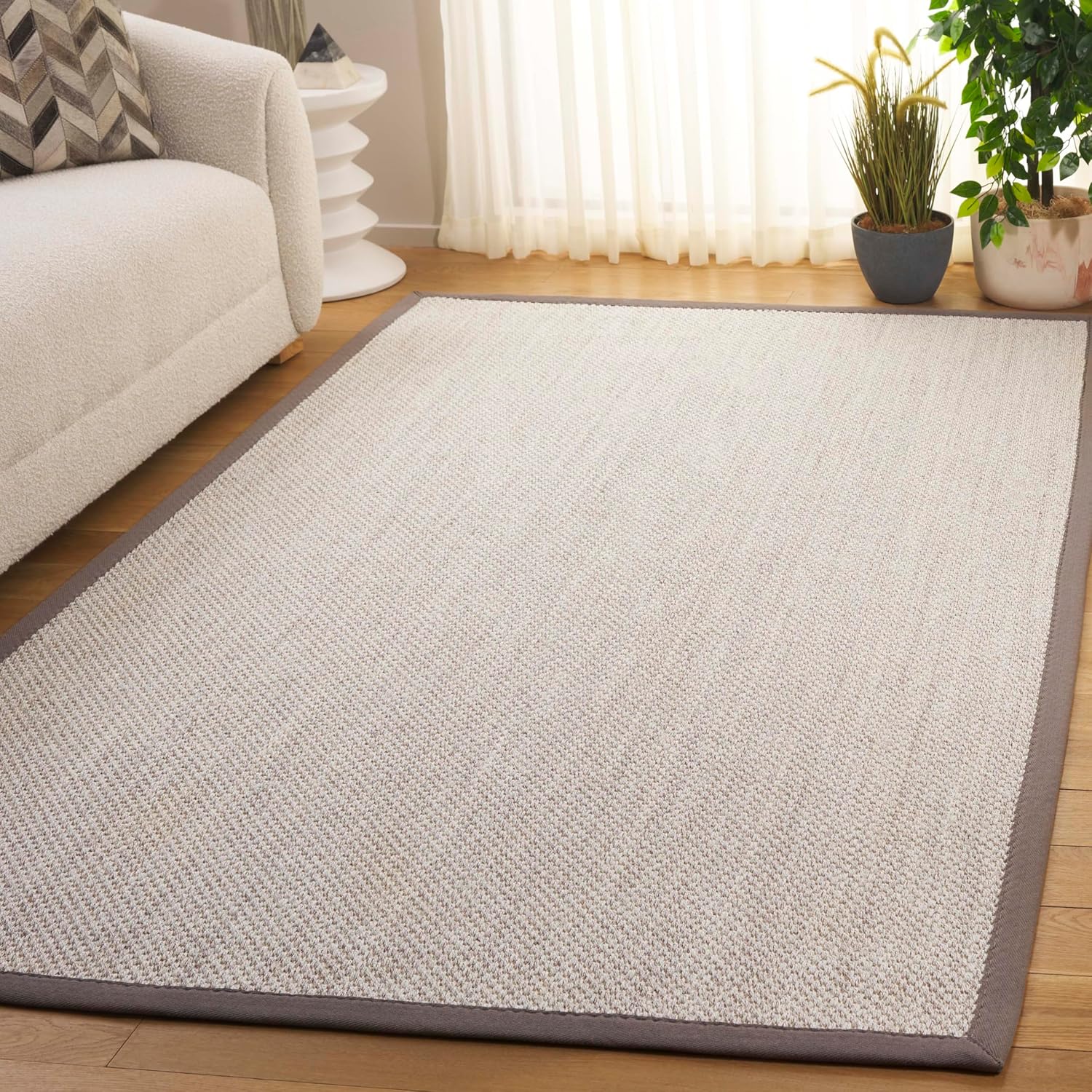 Natural Fiber Area Rug 4ft Square - Marble & Khaki Design