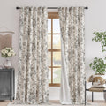 jinchan Blackout Linen Blend Curtain Floral 120 in Panels - Elegant