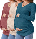 Maternity V Neck Ribbed Long Sleeve Shirt 3-Pack - Stretchy Side