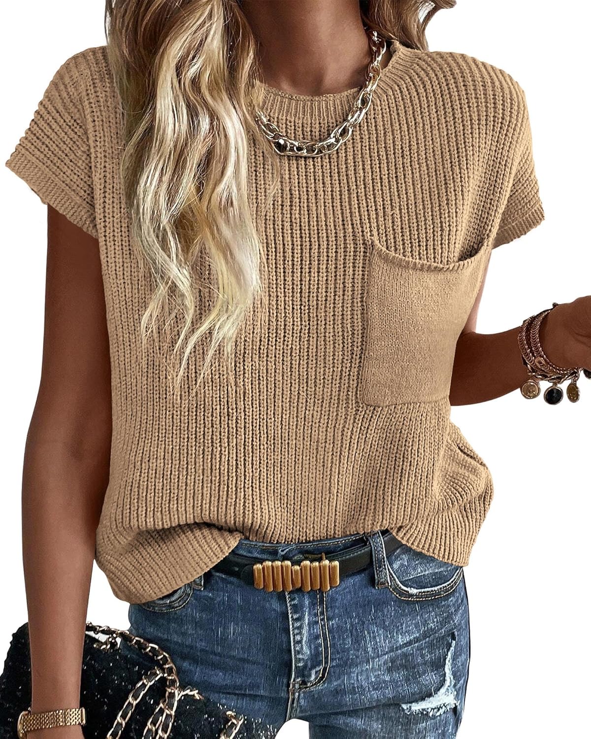 KIRUNDO Summer Fall Short Sleeve Sweater Vest for Women 2025
