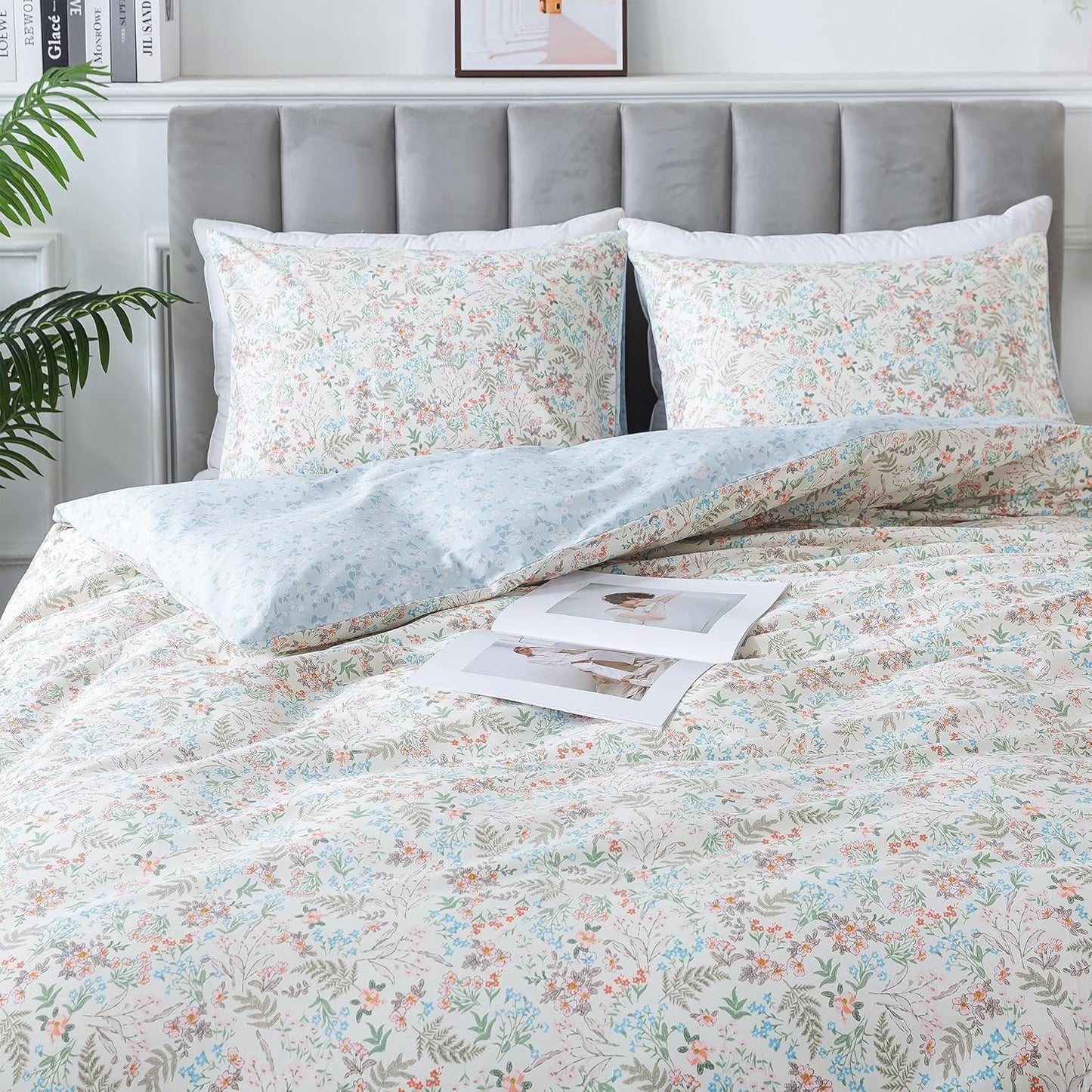 HoneiLife Wildflower Duvet Cover Queen - 100% Cotton Set