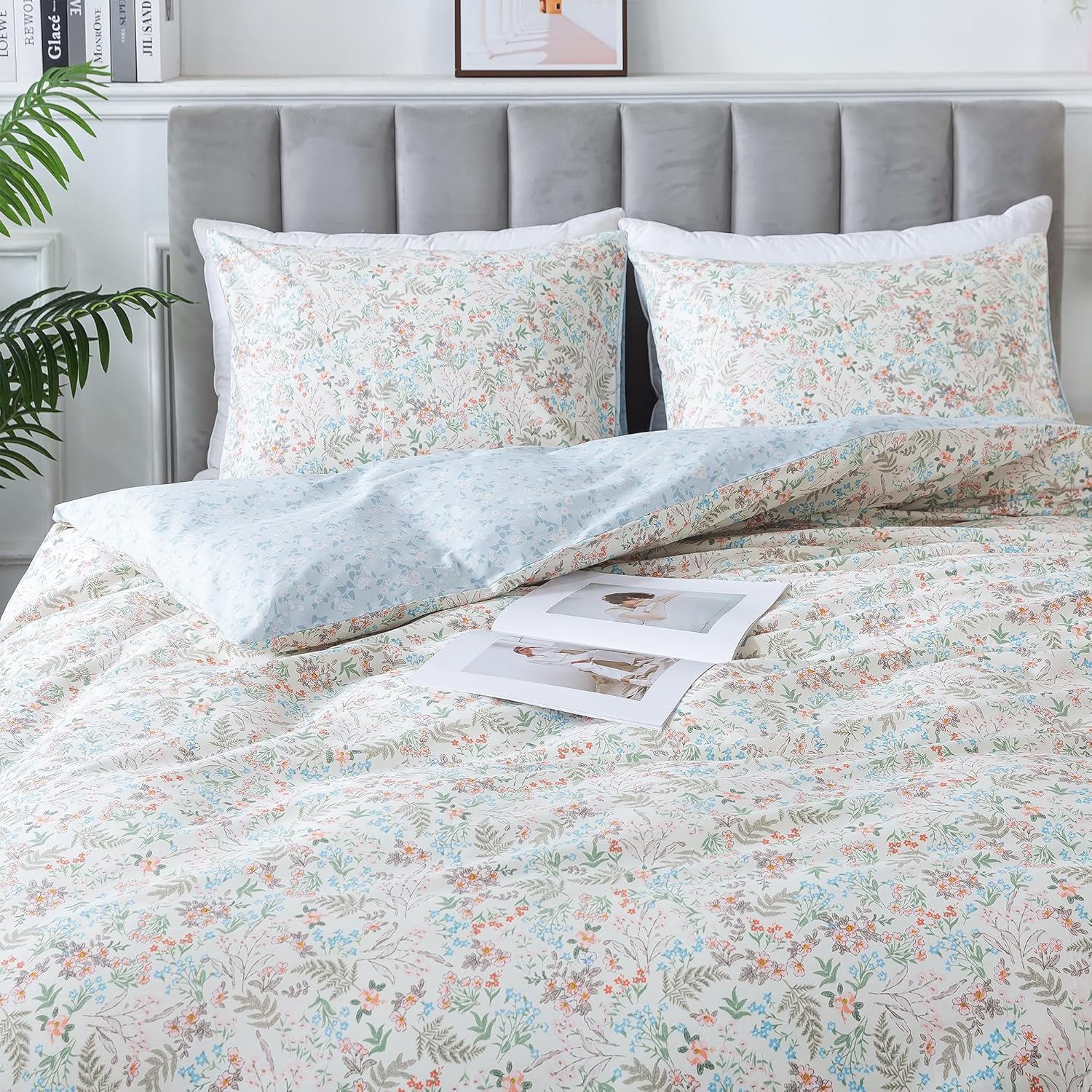 HoneiLife Wildflower Duvet Cover Queen - 100% Cotton Set