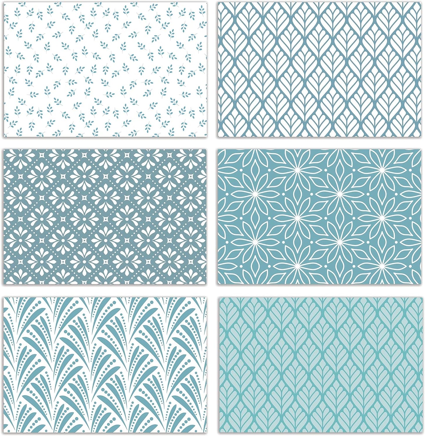 100-Pack Assorted Blank Greeting Cards - 6 Blue Floral Designs