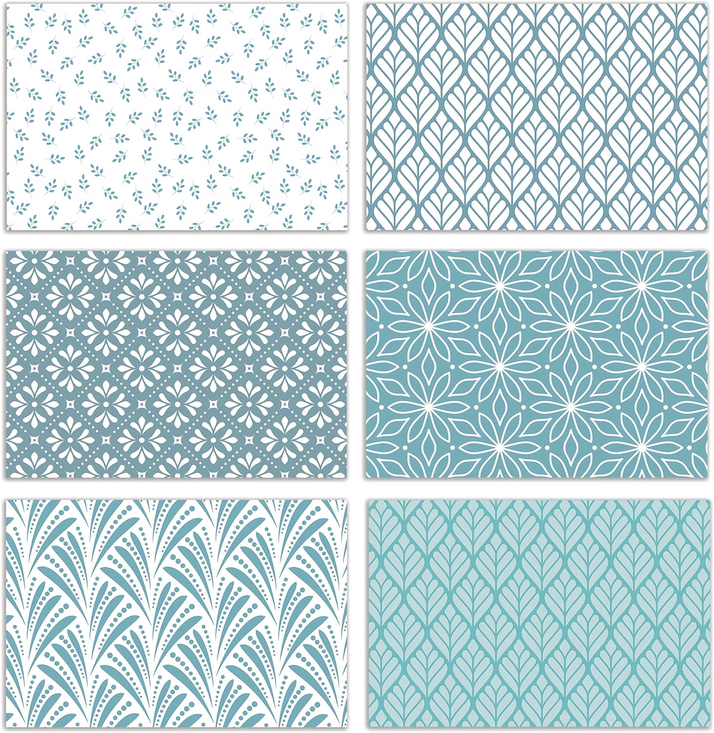 100-Pack Assorted Blank Greeting Cards - 6 Blue Floral Designs