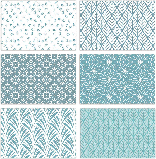 100-Pack Assorted Blank Greeting Cards - 6 Blue Floral Designs