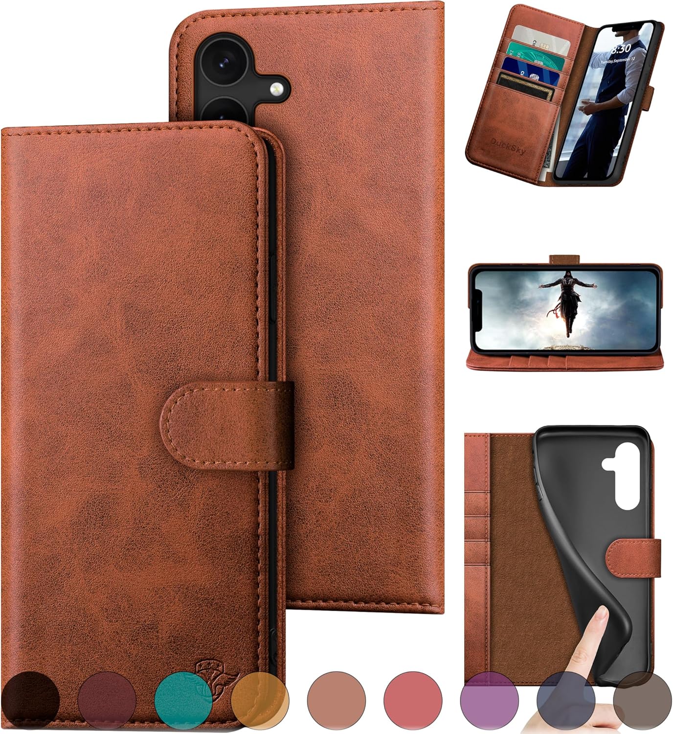 Genuine Leather Wallet Case for Samsung Galaxy S24 Plus - RFID Block