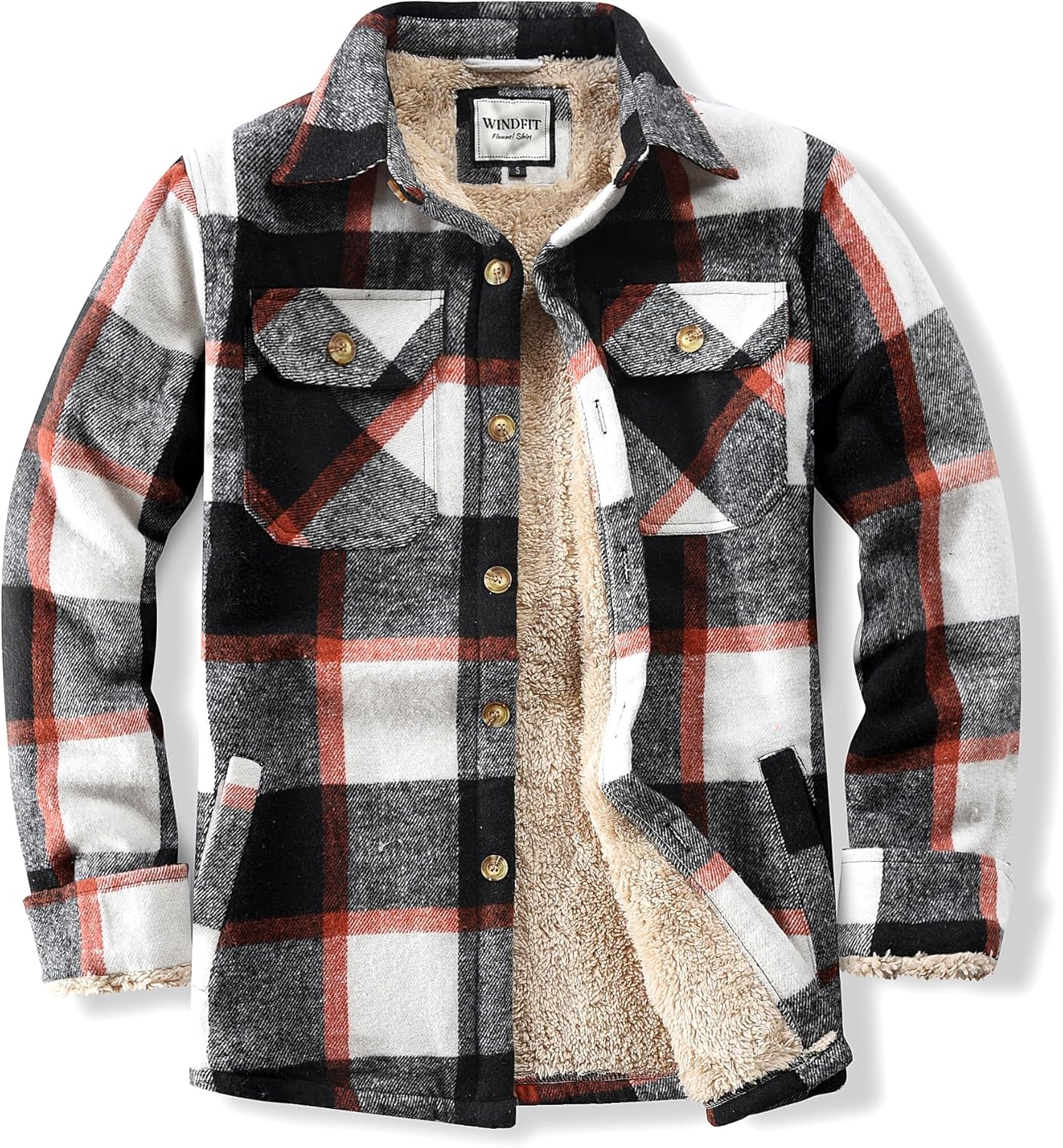 Men's Cotton Sherpa Lined Flannel Shirt Jacket for Outdoor Use