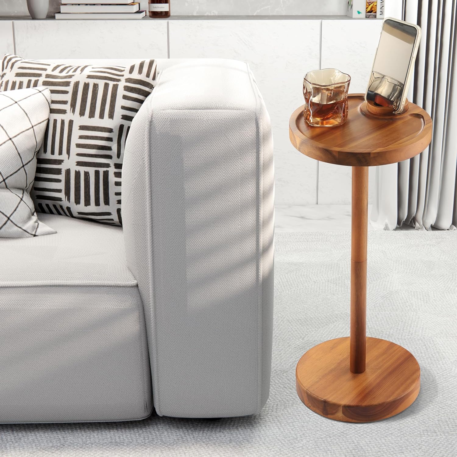 360 Rotating Phone Holder Pedestal Side Table - NAGAWOOD