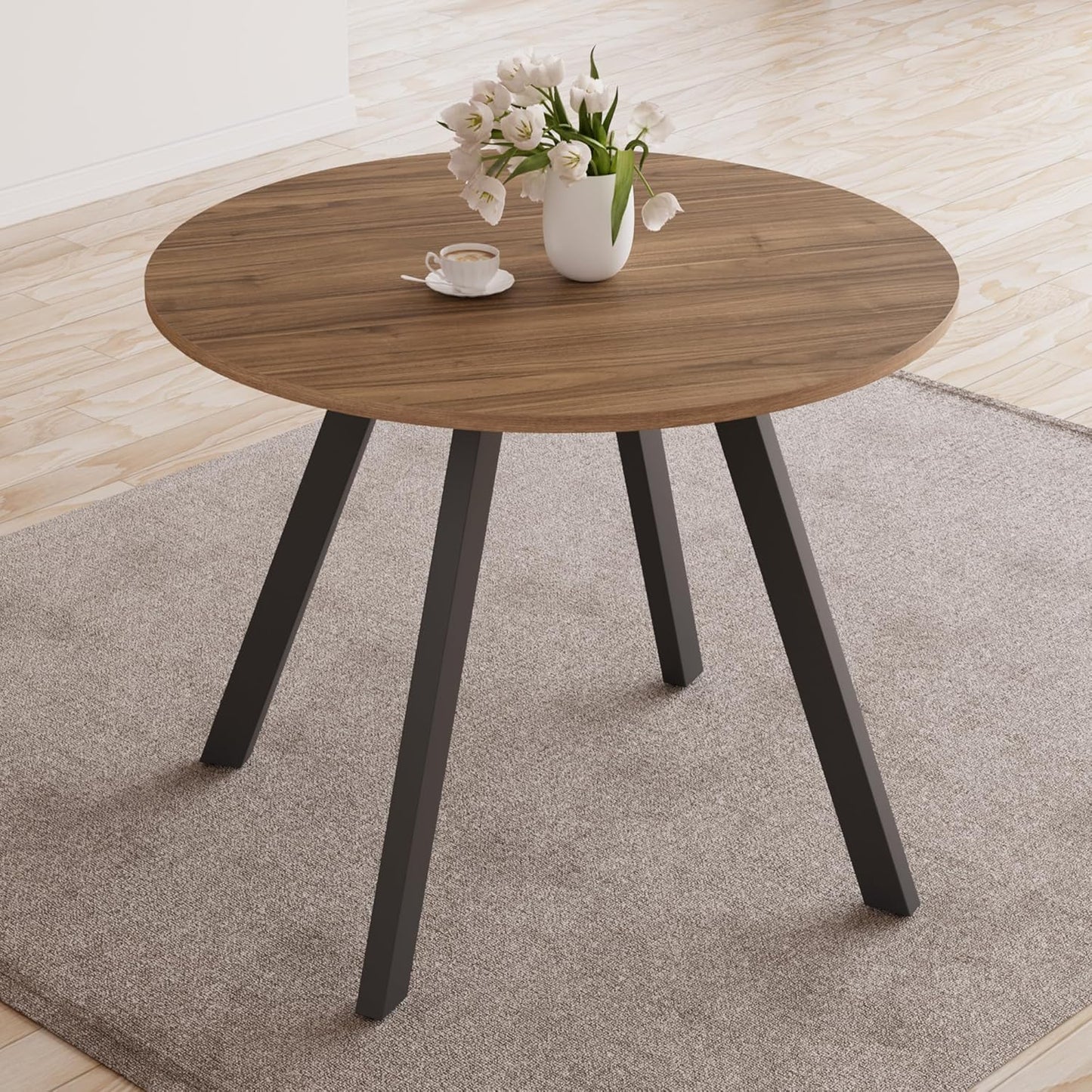 Space-Saving Mid Century Walnut Round Table