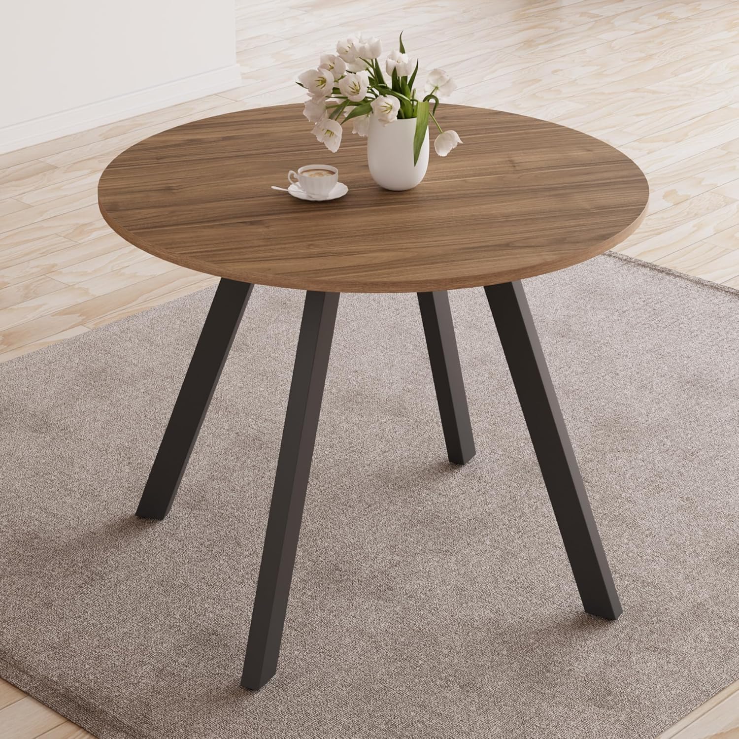 Space-Saving Mid Century Walnut Round Table